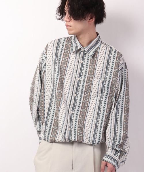 SUGGESTION（サジェッション）の「SUGGESTION 古着風ヴィンテージ 総柄 とろみ ビッグシャツ（シャツ/ブラウス・メンズ・ブラック/ベージュ/ネイビー/ブラウン/ブルー/ベージュ系その他・M/L）」の5枚目の写真