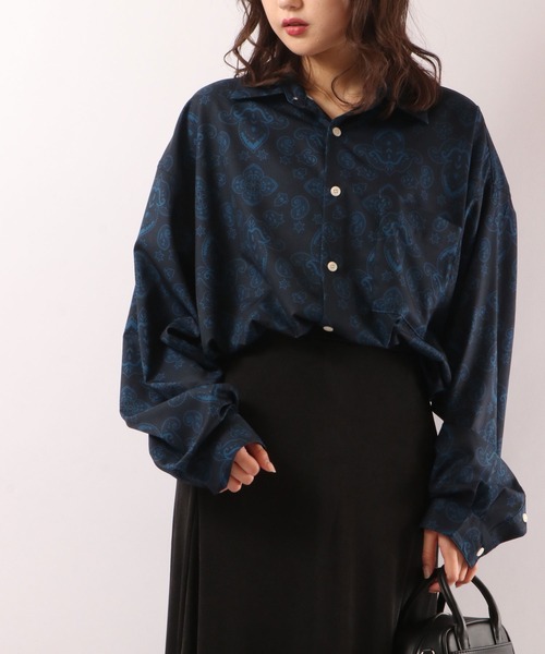 SUGGESTION（サジェッション）の「SUGGESTION 古着風ヴィンテージ 総柄 とろみ ビッグシャツ（シャツ/ブラウス・メンズ・ブラック/ベージュ/ネイビー/ブラウン/ブルー/ベージュ系その他・M/L）」の6枚目の写真