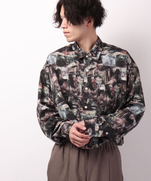 SUGGESTION（サジェッション）の「SUGGESTION 古着風ヴィンテージ 総柄 とろみ ビッグシャツ（シャツ/ブラウス・メンズ・ブラック/ベージュ/ネイビー/ブラウン/ブルー/ベージュ系その他・M/L）」の3枚目の写真