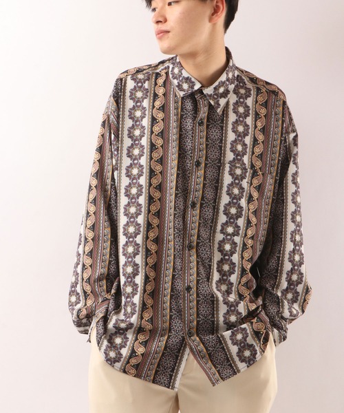 SUGGESTION（サジェッション）の「SUGGESTION 古着風ヴィンテージ 総柄 とろみ ビッグシャツ（シャツ/ブラウス・メンズ・ブラック/ベージュ/ネイビー/ブラウン/ブルー/ベージュ系その他・M/L）」の2枚目の写真