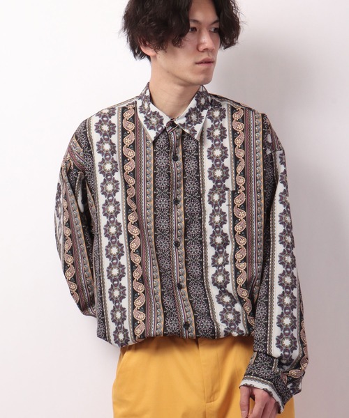 SUGGESTION（サジェッション）の「SUGGESTION 古着風ヴィンテージ 総柄 とろみ ビッグシャツ（シャツ/ブラウス・メンズ・ブラック/ベージュ/ネイビー/ブラウン/ブルー/ベージュ系その他・M/L）」の11枚目の写真