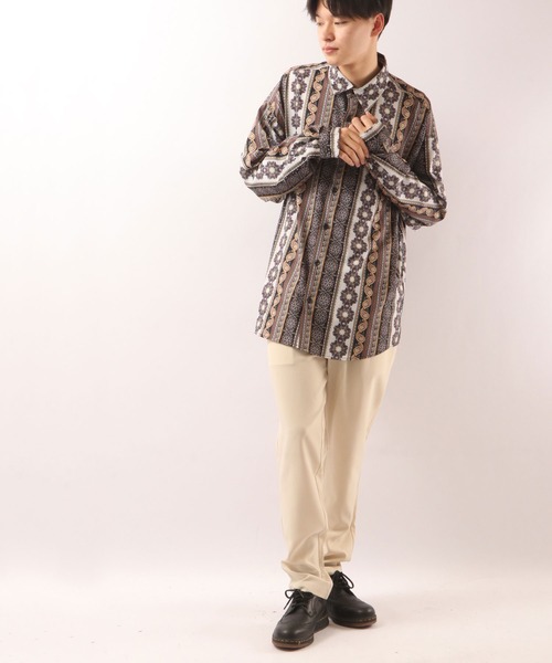 SUGGESTION（サジェッション）の「SUGGESTION 古着風ヴィンテージ 総柄 とろみ ビッグシャツ（シャツ/ブラウス・メンズ・ブラック/ベージュ/ネイビー/ブラウン/ブルー/ベージュ系その他・M/L）」の9枚目の写真