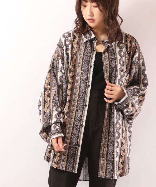 SUGGESTION（サジェッション）の「SUGGESTION 古着風ヴィンテージ 総柄 とろみ ビッグシャツ（シャツ/ブラウス・メンズ・ブラック/ベージュ/ネイビー/ブラウン/ブルー/ベージュ系その他・M/L）」の8枚目の写真