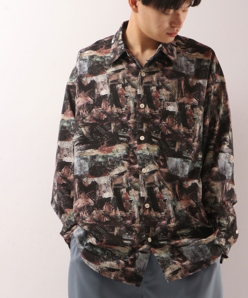 SUGGESTION（サジェッション）の「SUGGESTION 古着風ヴィンテージ 総柄 とろみ ビッグシャツ（シャツ/ブラウス・メンズ・ブラック/ベージュ/ネイビー/ブラウン/ブルー/ベージュ系その他・M/L）」の12枚目の写真