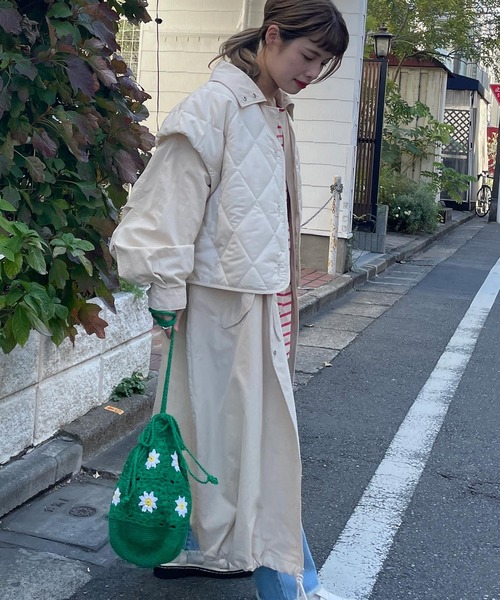 w closet(ダブルクローゼット)の「【マルチウェイ】キルトベスト+コート2SET(ミリタリージャケット・レディース・カーキ/キナリ・FREE)」の10枚目の写真
