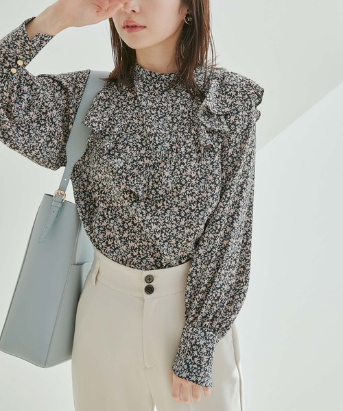 vis-`a-vis（ビサビ）の「【WEB限定】【前後2WAY】花柄＆無地フリルブラウス（シャツ/ブラウス・レディース・ブラック/ブラック系その他/ホワイト系その他/オフホワイト・FREE）」の4枚目の写真