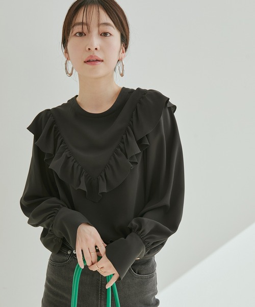 vis-`a-vis（ビサビ）の「【WEB限定】【前後2WAY】花柄＆無地フリルブラウス（シャツ/ブラウス・レディース・ブラック/ブラック系その他/ホワイト系その他/オフホワイト・FREE）」の13枚目の写真