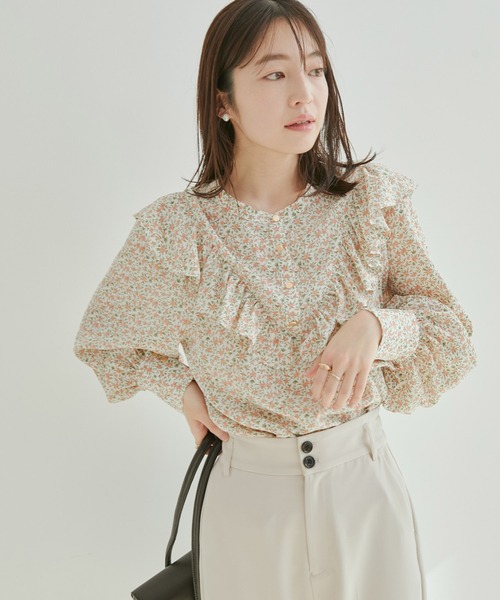 vis-`a-vis（ビサビ）の「【WEB限定】【前後2WAY】花柄＆無地フリルブラウス（シャツ/ブラウス・レディース・ブラック/ブラック系その他/ホワイト系その他/オフホワイト・FREE）」の14枚目の写真