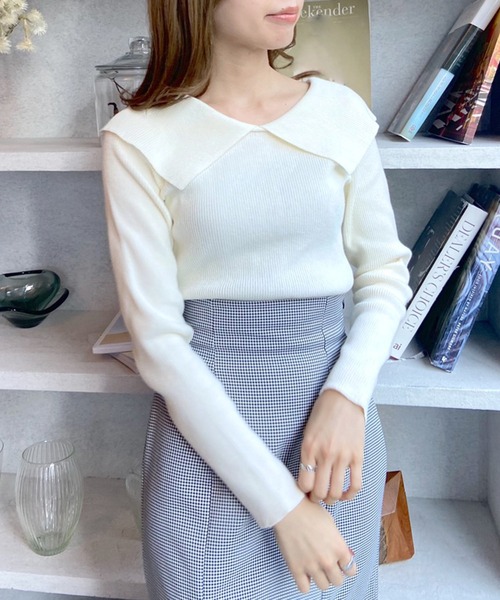 OLIVE des OLIVE（オリーブデオリーブ）の「セーラーカラーリブニット（ニット/セーター・レディース・ブラック/グレー/オフホワイト・FREE）」の7枚目の写真