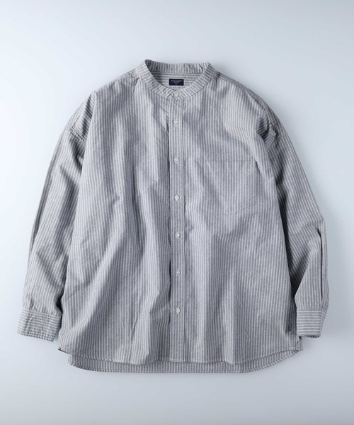 BACK NUMBER（バックナンバー）の「【BACK NUMBER】ビッグシルエットスタンドカラーシャツ（シャツ/ブラウス・メンズ・ネイビー×ホワイト/ベージュ・L/S/M）」の2枚目の写真