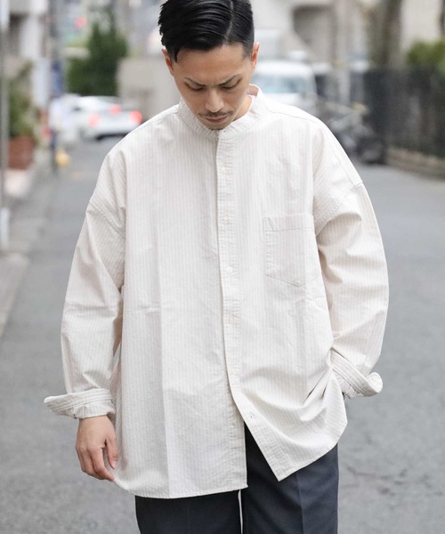 BACK NUMBER（バックナンバー）の「【BACK NUMBER】ビッグシルエットスタンドカラーシャツ（シャツ/ブラウス・メンズ・ネイビー×ホワイト/ベージュ・L/S/M）」の3枚目の写真
