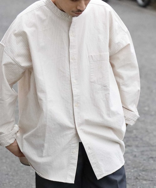 BACK NUMBER（バックナンバー）の「【BACK NUMBER】ビッグシルエットスタンドカラーシャツ（シャツ/ブラウス・メンズ・ネイビー×ホワイト/ベージュ・L/S/M）」の5枚目の写真