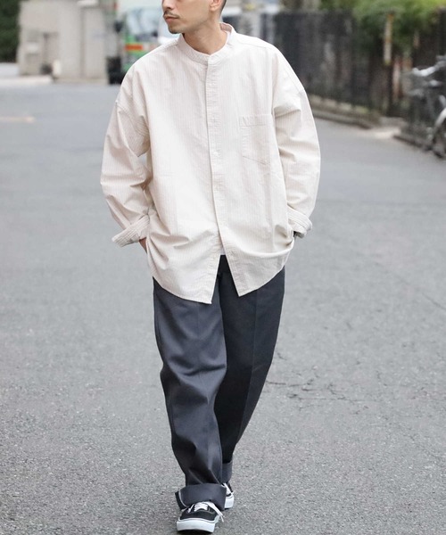BACK NUMBER（バックナンバー）の「【BACK NUMBER】ビッグシルエットスタンドカラーシャツ（シャツ/ブラウス・メンズ・ネイビー×ホワイト/ベージュ・L/S/M）」の10枚目の写真
