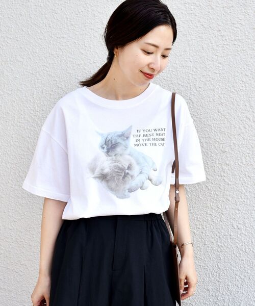 セール】*オーガニックコットンキャットプリントTEE◇（Tシャツ