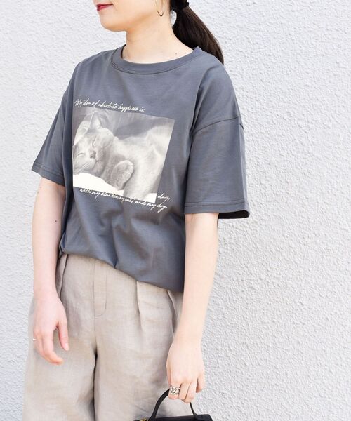 セール】*オーガニックコットンキャットプリントTEE◇（Tシャツ