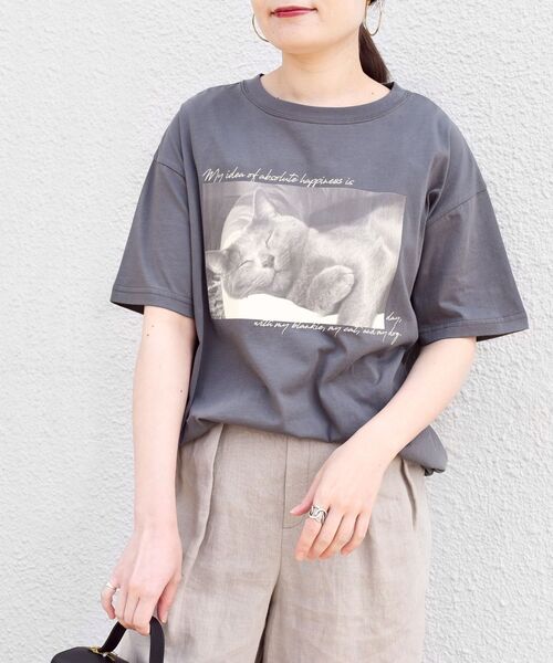 セール】*オーガニックコットンキャットプリントTEE◇（Tシャツ