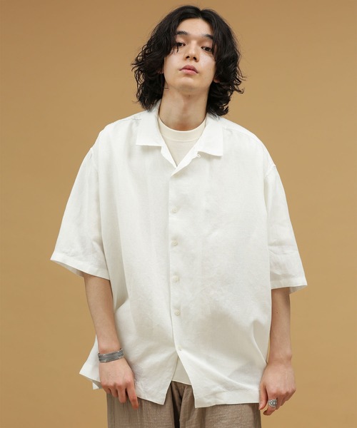 NANO universe（ナノユニバース）の「LB.03/リネンインタックオープンカラーシャツ（シャツ/ブラウス・メンズ・ホワイト/ブラック/グリーン/その他1・S/L/M）」の2枚目の写真