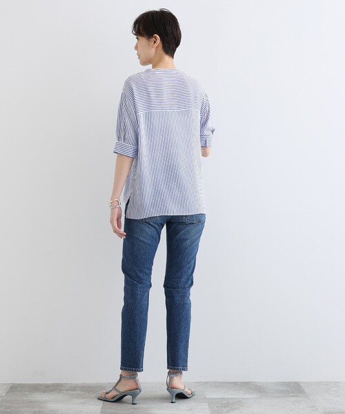 「INDIVI」 長袖シャツ 34 ブルーグリーン レディース INDIVI（インディヴィ）の「◇切り替えデザインサテンプリーツ