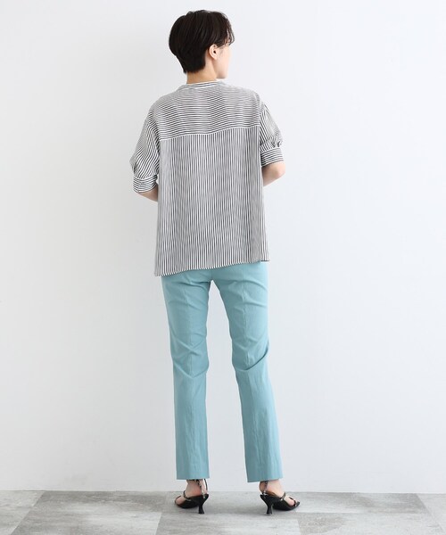 美品✨INDIVI インディヴィ UV加工　接触冷感　ストライプ ブラウス 洗える／UVケア／接触冷感／吸水速乾】ピンタックデザイン