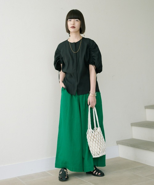 manana suerte(マニャーナスエルテ)の「ドローストリングスリーブブラウス(シャツ/ブラウス・レディース・ブラック/ライトグレー/グリーン・FREE)」の4枚目の写真