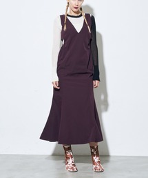 深Vネックサイドオープンフレアワンピース