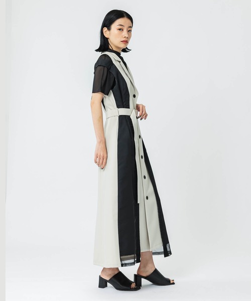 めいユナイテッドトウキョウ ミクスチャーシアーベスト ワンピース 黒 ミクスチャーシアーベストワンピース（ジャンパースカート