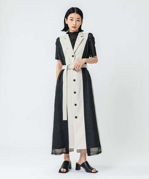 値下げ中7-56【未使用】ユナイテッドトウキョウ　ワンピース定価38,580円 ミクスチャーシアーベストワンピース（ジャンパースカート