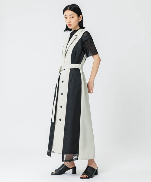 UNITED TOKYO（ユナイテッドトウキョウ）の「ミクスチャーシアーベストワンピース（ジャンパースカート・レディース・ブラック/ベージュ・1/2）」の17枚目の写真