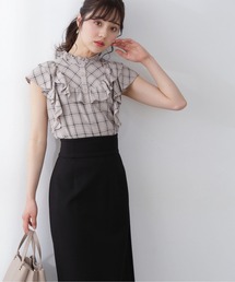 【美人百花6月号タイアップ商品】チェックフリルブラウス / 1212110510
