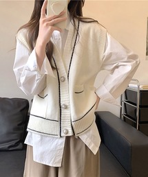パールボタンニットベスト