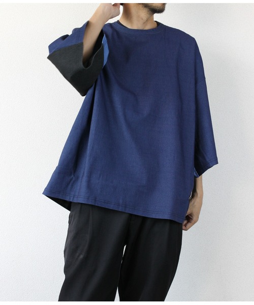 LiSS(リス)の「【Ls】【LiSS】デニム風切り替えカットソー(Tシャツ/カットソー・メンズ・ブラック/マルチ・1/2)」の1枚目の写真