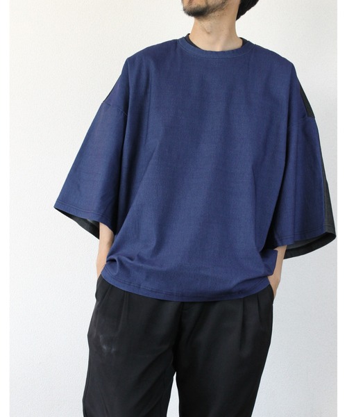 LiSS(リス)の「【Ls】【LiSS】デニム風切り替えカットソー(Tシャツ/カットソー・メンズ・ブラック/マルチ・1/2)」の3枚目の写真