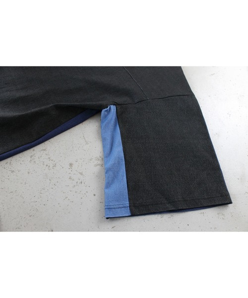 LiSS(リス)の「【Ls】【LiSS】デニム風切り替えカットソー(Tシャツ/カットソー・メンズ・ブラック/マルチ・1/2)」の8枚目の写真