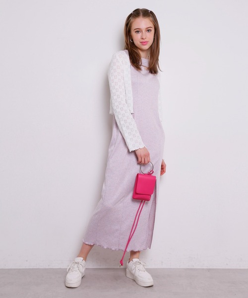 Seemi. byNICECLAUP（ シーミーバイナイスクラップ）の「Seemi　胸あきチェックロングワンピース（ワンピース・レディース・ラベンダー/オレンジ系・FREE）」の6枚目の写真