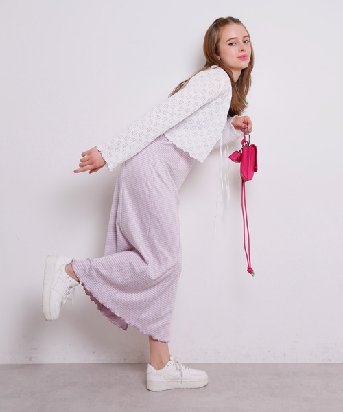 Seemi. byNICECLAUP（ シーミーバイナイスクラップ）の「Seemi　胸あきチェックロングワンピース（ワンピース・レディース・ラベンダー/オレンジ系・FREE）」の9枚目の写真