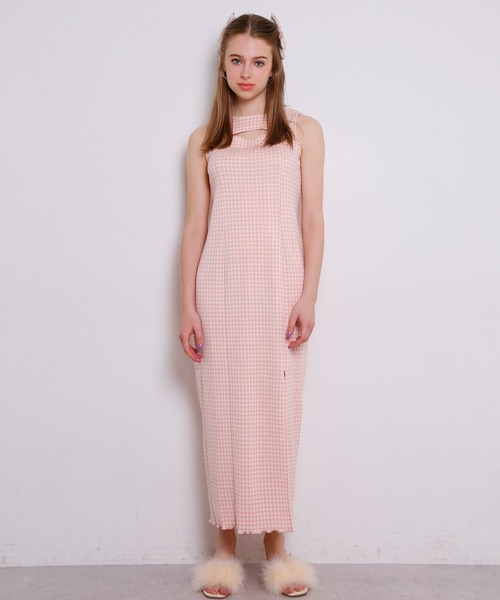 Seemi. byNICECLAUP（ シーミーバイナイスクラップ）の「Seemi　胸あきチェックロングワンピース（ワンピース・レディース・ラベンダー/オレンジ系・FREE）」の11枚目の写真