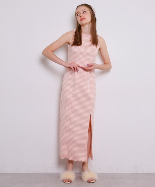 Seemi. byNICECLAUP（ シーミーバイナイスクラップ）の「Seemi　胸あきチェックロングワンピース（ワンピース・レディース・ラベンダー/オレンジ系・FREE）」の12枚目の写真