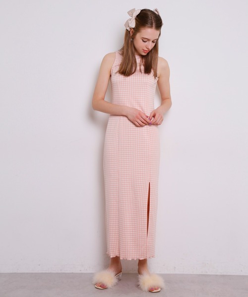 Seemi. byNICECLAUP（ シーミーバイナイスクラップ）の「Seemi　胸あきチェックロングワンピース（ワンピース・レディース・ラベンダー/オレンジ系・FREE）」の13枚目の写真