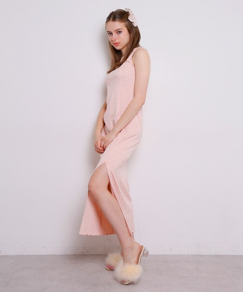 Seemi. byNICECLAUP（ シーミーバイナイスクラップ）の「Seemi　胸あきチェックロングワンピース（ワンピース・レディース・ラベンダー/オレンジ系・FREE）」の14枚目の写真