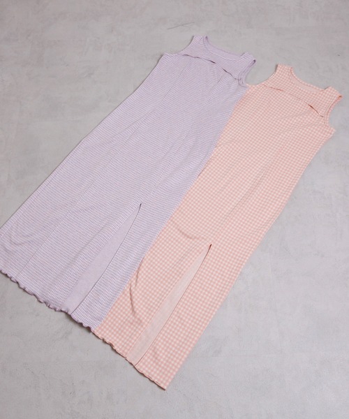 Seemi. byNICECLAUP（ シーミーバイナイスクラップ）の「Seemi　胸あきチェックロングワンピース（ワンピース・レディース・ラベンダー/オレンジ系・FREE）」の17枚目の写真