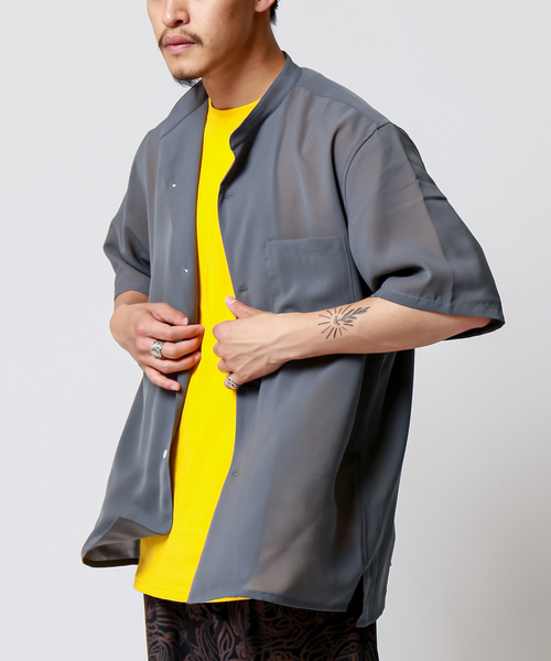 B.C STOCK（ベーセーストック）の「FIL DESSIN STAND 半袖シャツ（シャツ/ブラウス・メンズ・ホワイト/ネイビー/スミクロ・MEDIUM/LARGE/SMALL）」の2枚目の写真