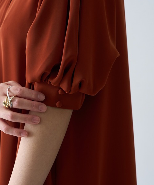 SETUP7（セットアップセブン）の「【SETUP7】SPECIALラウンドネックパフスリーブワンピース（ワンピース・レディース・ブラック/ホワイト/ミント/ネイビー/アイボリー/サックスブルー/グレー/オレンジ/ベージュ/インディゴブルー/パープル/イエロー/ブラック×ホワイト/ネイビー×ホワイト/ライトグリーン・FREE）」の21枚目の写真