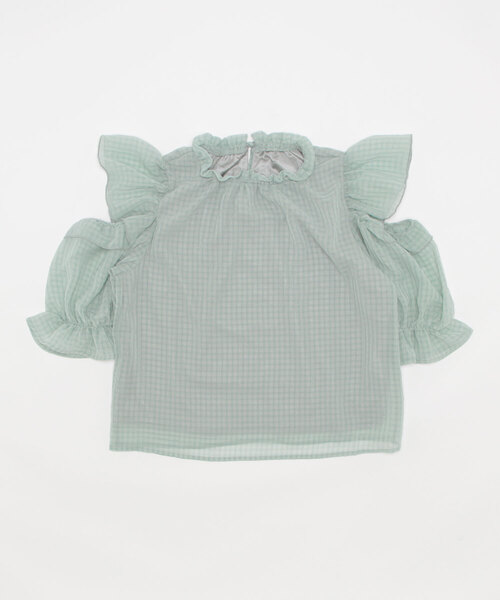 TORTE（トルテ）の「シアーギンガムオープンショルダーブラウス（シャツ/ブラウス・レディース・ホワイト/ブラック/ライトグリーン/ライトピンク・FREE）」の4枚目の写真