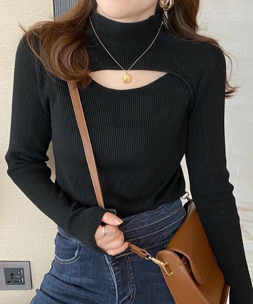 gossip!ロサンゼルス(ゴシップロサンゼルス)の「フロントオープンデザインニット(ニット/セーター・レディース・ホワイト/ブラック/ベージュ/ブラウン/カーキ・FREE)」の2枚目の写真