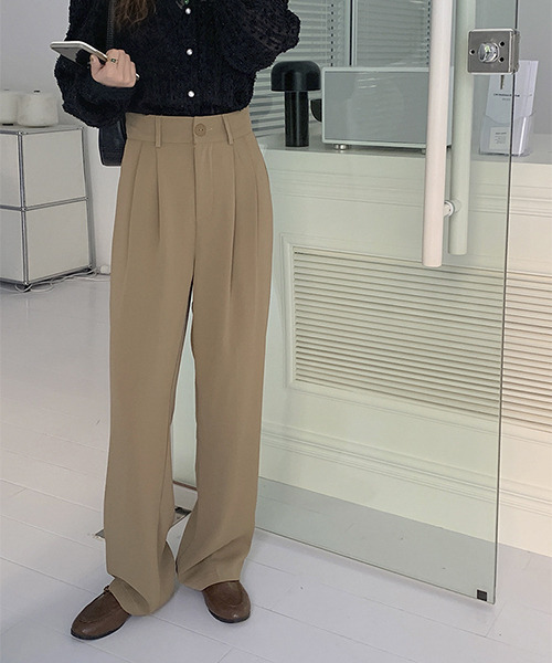 c.u.l（シーユーエル）の「ストレートタックスラックス culw278（スラックス・レディース・ベージュ/アイボリー/ブラック・L/M）」の6枚目の写真