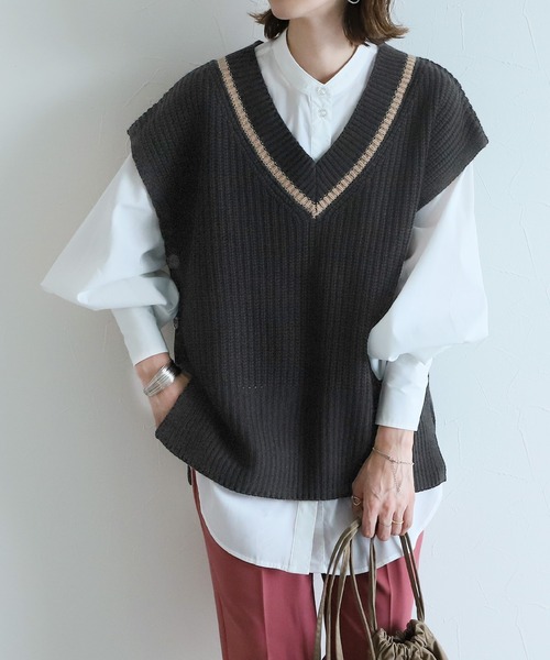 reca（レカ）の「チルデンニットベスト（ベスト・レディース・ブラック/アイボリー/グレイッシュベージュ・FREE）」の9枚目の写真