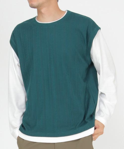 ikka（イッカ）の「フェイクベストロンＴ（Tシャツ/カットソー・メンズ・ネイビー/ワイン/ベージュ/グリーン・S/M/XL/L）」の2枚目の写真