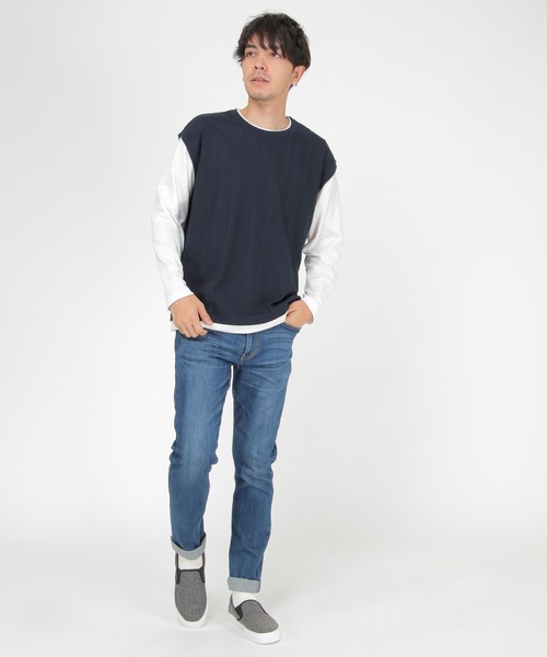 ikka（イッカ）の「フェイクベストロンＴ（Tシャツ/カットソー・メンズ・ネイビー/ワイン/ベージュ/グリーン・S/M/XL/L）」の14枚目の写真