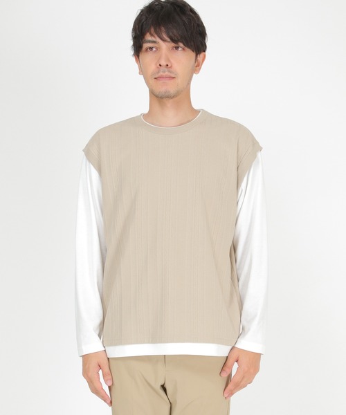 ikka（イッカ）の「フェイクベストロンＴ（Tシャツ/カットソー・メンズ・ネイビー/ワイン/ベージュ/グリーン・S/M/XL/L）」の18枚目の写真