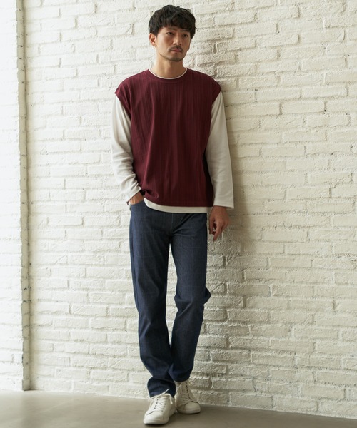 ikka（イッカ）の「フェイクベストロンＴ（Tシャツ/カットソー・メンズ・ネイビー/ワイン/ベージュ/グリーン・S/M/XL/L）」の8枚目の写真